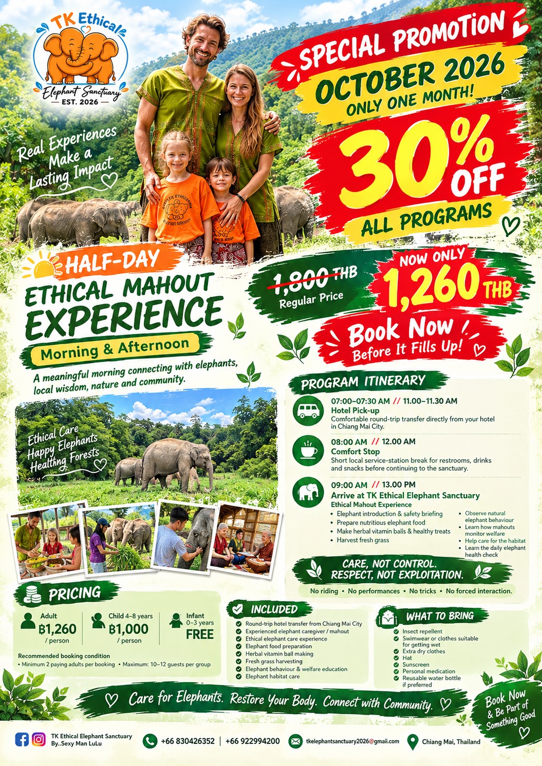 Special Promotion 9.9 Elephant Sanctuary Chiang Mai